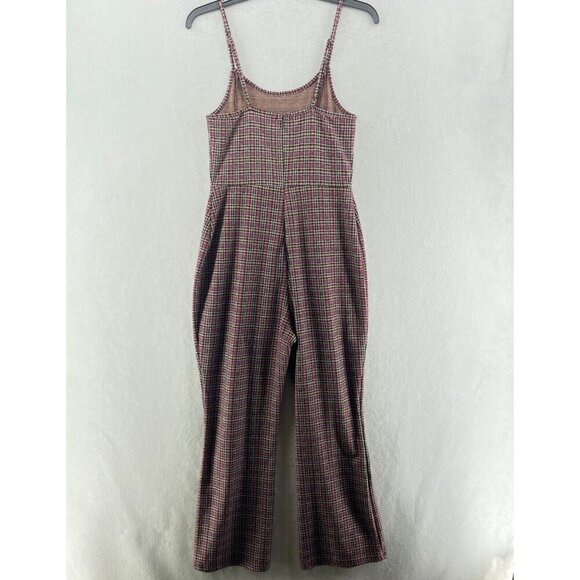 Wild Fable Jumpsuit Women's Sz M Red Plaid Scoop Neck Flared Cropped Stretch Zip - Picture 2 of 11